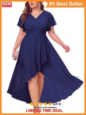 Plus Size Ruffle Wrap Maxi Formal Dress Asymmetric Slit Prom Gown
